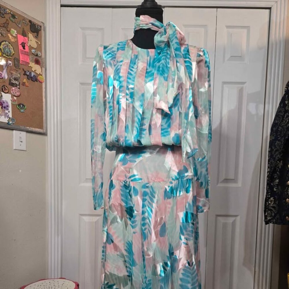 Size 6 The Silk Farm 100% Silk Vintage Dress Fairy Pastel With Matching Belt